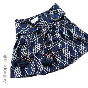 NWT ANTHROPOLOGIE RIMBAUD COTTON SKIRT TASSEL TIE NAVY BLUE & WHITE | MEDIUM